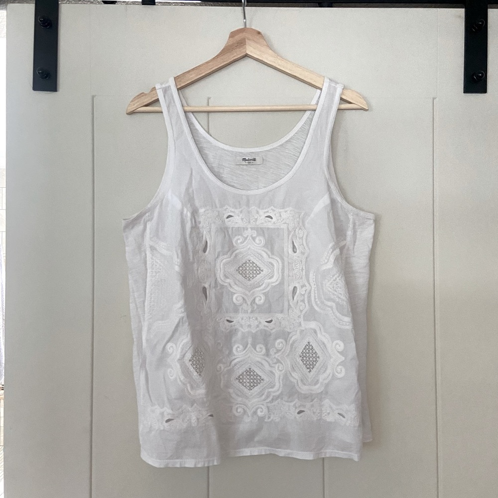 Madewell White Embroidered Tank Top